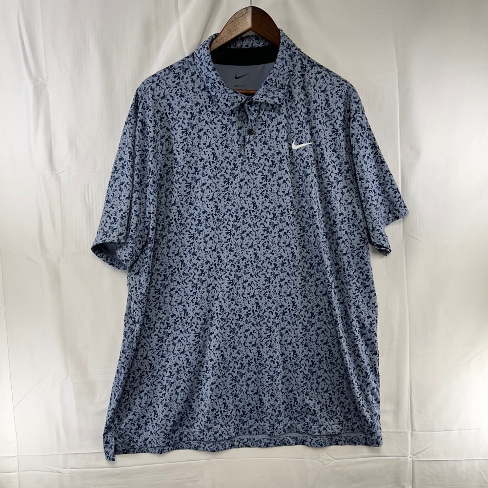 Nike Dri-FIT Polo Mens XL Blue Abstract Print Golf Shirt DR5306-493